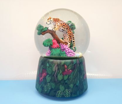 globo musical caixa de música globo de neve leopardo pantera selva