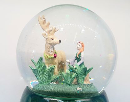 globo de neve caixa de música greensleeves alce floresta elfo fada