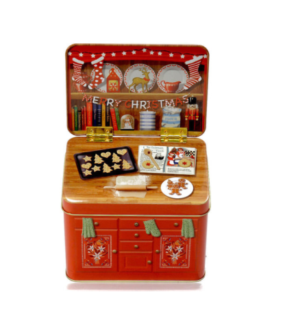 "Kitchen buffet Christmas" Cookie jar retro style´lata bolachas natal fogão retro silver crane