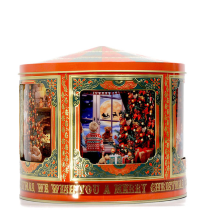 "Santa's Carousel" softly spinning Musical XL Cookie jar lata silver crane