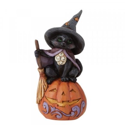 Mini Black Cat with Jack - O - Lantern Figurine 6009515 jack-o-lantern heartwood creek jim shore halloween