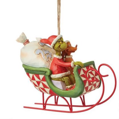 Grinch & Max in Sleigh Hanging Ornament 6008895 natal grinch trenó pai natal jim shore heartwood creek