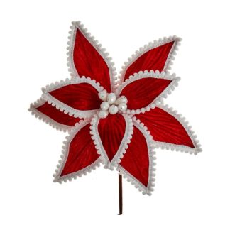 C0343 Red and White Poinsettia Pick flor natal arranjo