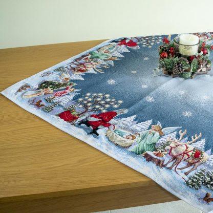 runner toalha mesa posta natal presépio pai natal jacquard têxtil lar