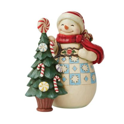 Snowman with Candy Tree Figurine 6009590 jim shore heartwood creek boneco de neve