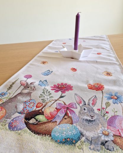 almofada jacquard páscoa coelho algodão mantél cojin cojines pascua conejo mande in spain semana blanca flores primavera decoración hogar decoração casa têxtil