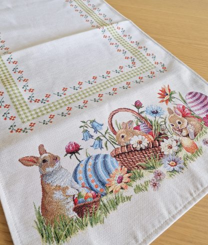 almofada jacquard páscoa coelho algodão mantél cojin cojines pascua conejo mande in spain semana blanca flores primavera decoración hogar decoração casa têxtil