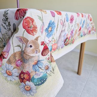 almofada jacquard páscoa coelho algodão mantél cojin cojines pascua conejo mande in spain semana blanca flores primavera decoración hogar decoração casa têxtil