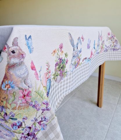 almofada jacquard páscoa coelho algodão mantél cojin cojines pascua conejo mande in spain semana blanca flores primavera decoración hogar decoração casa têxtil