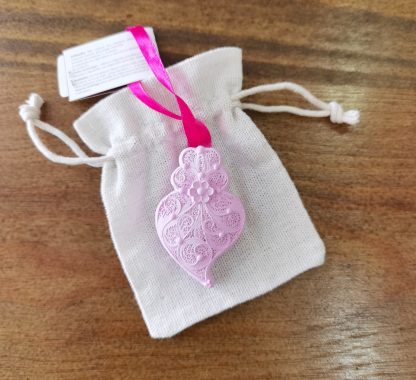 Coração Médio rosa em saco de Linho aroma Lavanda