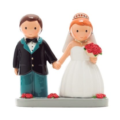 Casal de noivos com base (flores vermelhas) Referência 17532 boda casamento topo de bolo