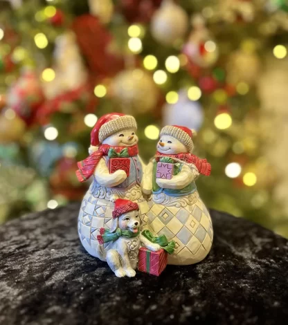 Snowman Couple with Puppy Figurine 6012938