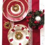 TAVOLA 18 PZ GOLDEN EYE RED PORCELLANA brandani louça natal mesa jantar