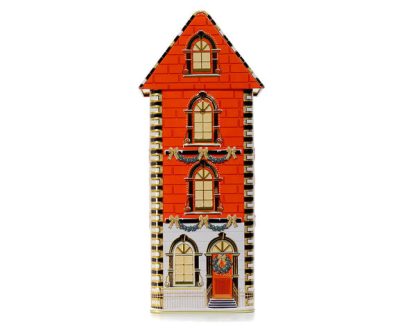 "Townhouse" Red retro nostalgia style Tin jar Silver Crane lata natal casa silver crane