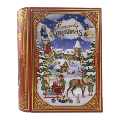 Large Book Heavenly Christmas red silver crane tin lata natal navidad noel livro libro 10580187