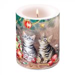 vela grande natal navidad gatos gatitos sobre la mesa