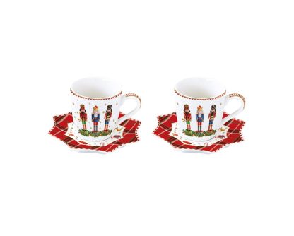 chme christmas memories easylife chávenas tazas café navidad natal Set 2 porcelain coffee cups with saucers 100 ml VINTAGE NUTCRACKER