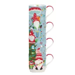 Set 4 porcelain stacking mugs 275 ml in color box GNOMES AT WORK easylife 346 santa in town 4 mugs easylife bule chávenas natal tetera vasos tazas navidad 1039 gnat