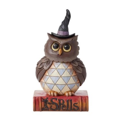 Owl Halloween Pint Figurine 6012749 "Halloween Hoot" Designed in the iconic style of Jim Shore, this Halloween owl perches on his spooky book of spells. mocho búho