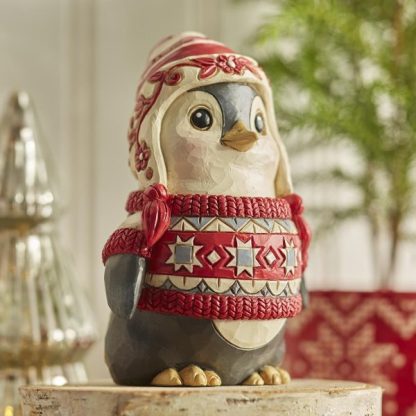 Nordic Noel Penguin Wearing a Sweater Figurine 6015486 pinguim jim shore heartwood creek natal navidad