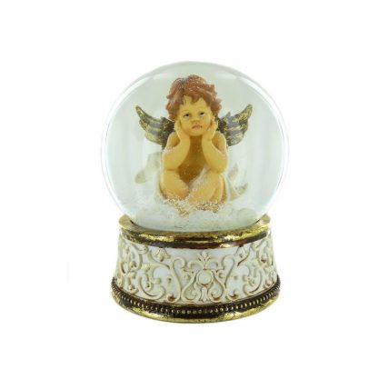 62062 snow globe angel Glass snow globe carousel white horses musical 15x12 cm globo de neve bola de nieve navidad natal caixa de música