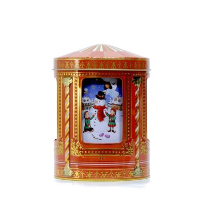 "Angels & Gnomes" spinning Musical Cookie jar red silver crane latas natal navidad latas bolachas presente original