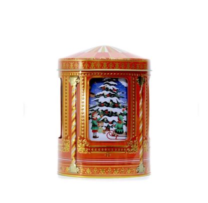 "Angels & Gnomes" spinning Musical Cookie jar red silver crane latas natal navidad latas bolachas presente original