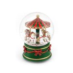 Glass snow globe carousel white horses musical 15x12 cm globo de neve bola de nieve navidad natal caixa de música