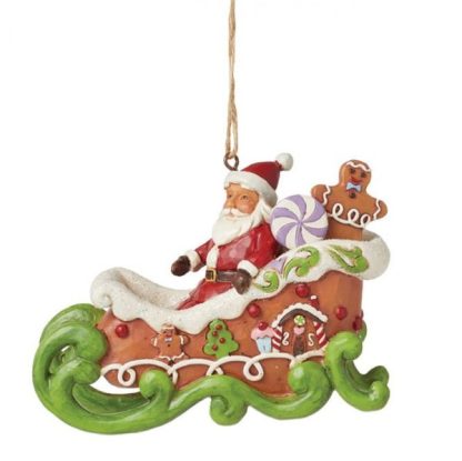 jim shore natal trenó trineo natal navidad Gingerbread Santa in Sleigh Hanging Ornament 6015508