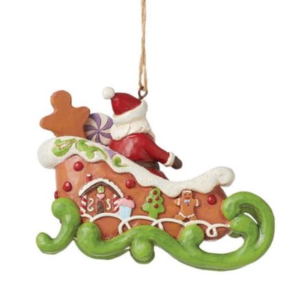 jim shore natal trenó trineo natal navidad Gingerbread Santa in Sleigh Hanging Ornament 6015508