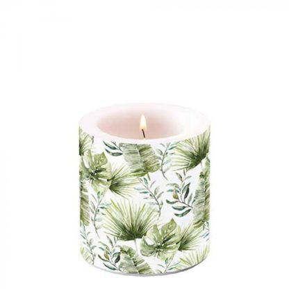 Candle small Jungle leaves white Article number 19218215 ambiente nv vela mesa