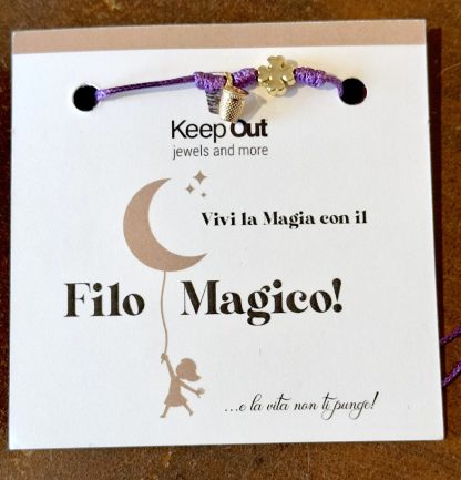 Pulseira Fio Mágico Dedal com Pendente: Roxo com Trevo