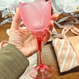 Castiçal em Vidro Acetinado Tulipa Rosa Forte