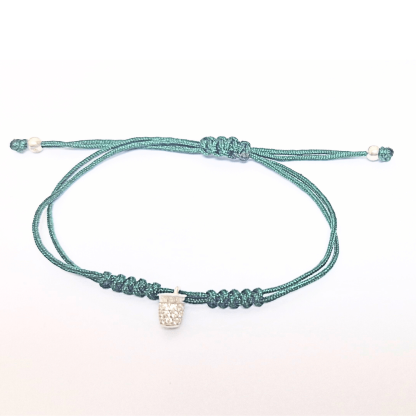 Pulseira Dedal Mamori (prata): Verde pedras brancas