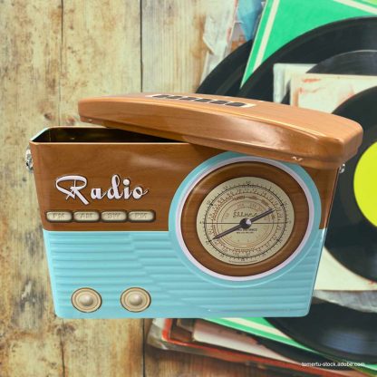 Lata Rádio Vintage Bege e Azul