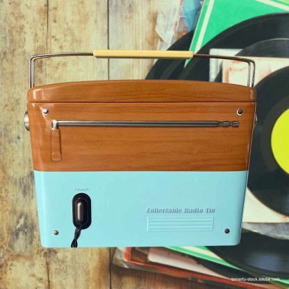 Lata Rádio Vintage Bege e Azul