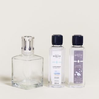 Coffret lâmpada catalítica Essencial Cubo + 250ml Vento de Oceano + 250ml Neutro Essencial