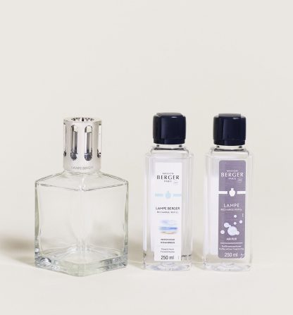 Coffret lâmpada catalítica Essencial Cubo + 250ml Vento de Oceano + 250ml Neutro Essencial