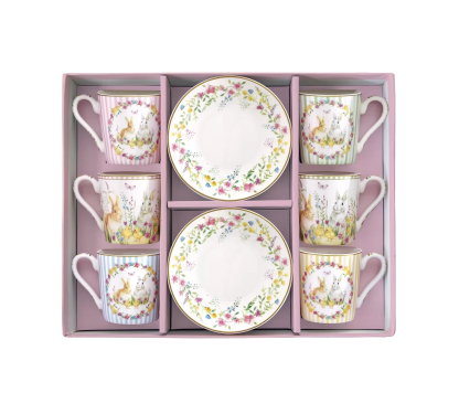 Conjunto 6 chávenas de café + pires Happy Easter: Easylife