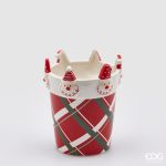 Jarra cerâmica Vermelha Quadradinhos e Pais Natais: 17cmX13.5cm