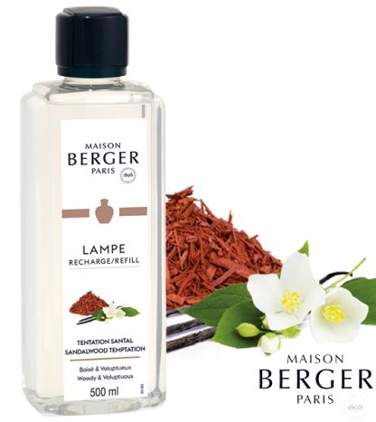 Fragrância 500ml Tentation Santal (Sândalo): lâmpada catalítica