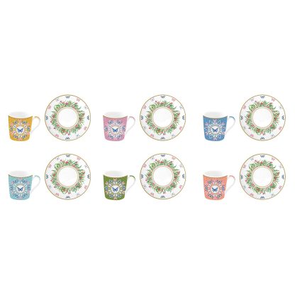 Conjunto 6 chávenas de café + pires Borboletas Spring Parade: Easylife