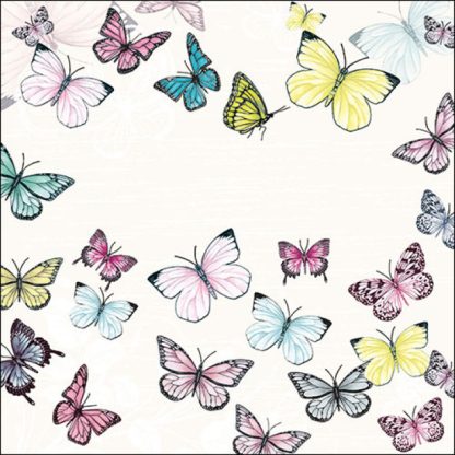 Guardanapo papel 33X33 (20 unidades): Borboletas em Fundo Branco