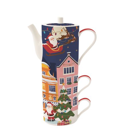 Conjunto empilhável Bule + 2 chávenas Santa in Town: Easylife