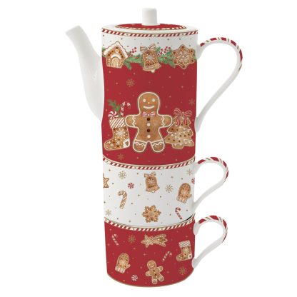 Conjunto empilhável Bule + 2 chávenas Fancy Gingerbread: Easylife