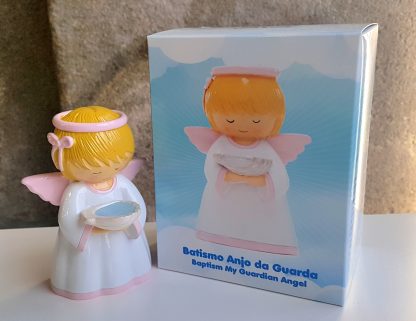 Anjo da guarda Baptismo Rosa 12cm