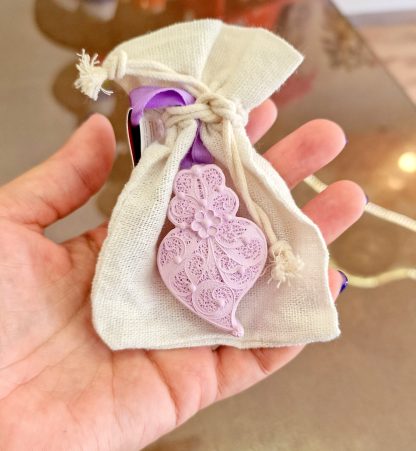 Coração Médio Lilás em saco de Linho: aroma Lavanda