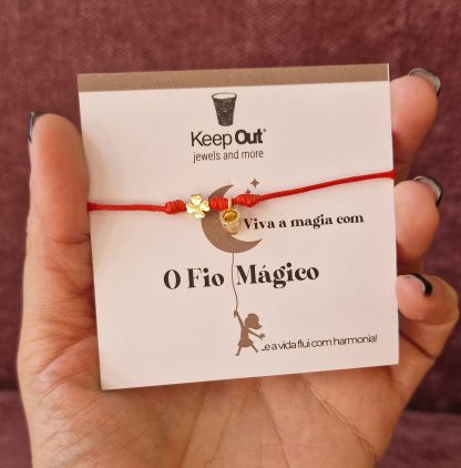 Pulseira Fio Mágico Dedal com Pendente: Laranja com Trevo