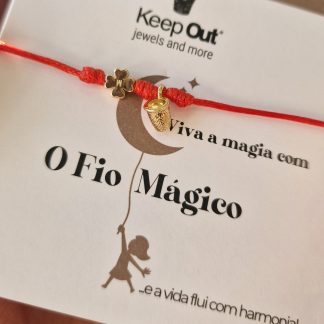 Pulseira Fio Mágico Dedal com Pendente: Laranja com Trevo