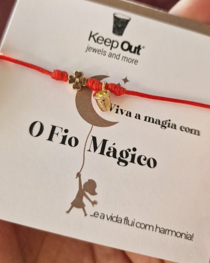 Pulseira Fio Mágico Dedal com Pendente: Laranja com Trevo